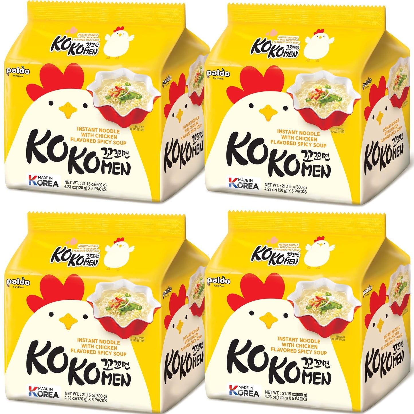 Paldo Fun & Yum Kokomen Ramen Hot Spicy Instant Noodles with Soup, Pack of 20, Chicken Based Broth, Oriental Style Korean Ramyun