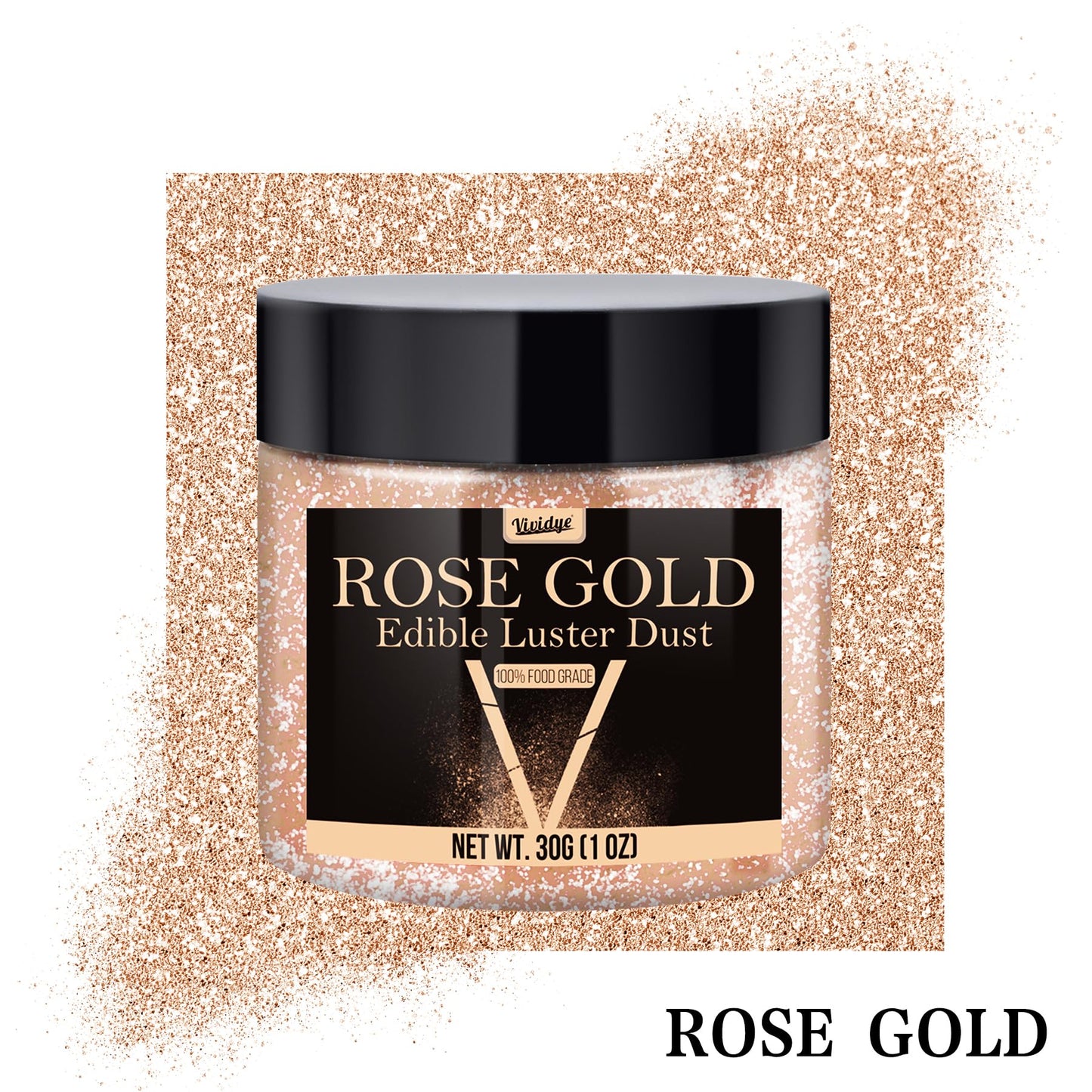 Vividye Edible Glitter Powder 30g - Rose Gold Luster Dust for Baking, Drinks, Cake Decoration