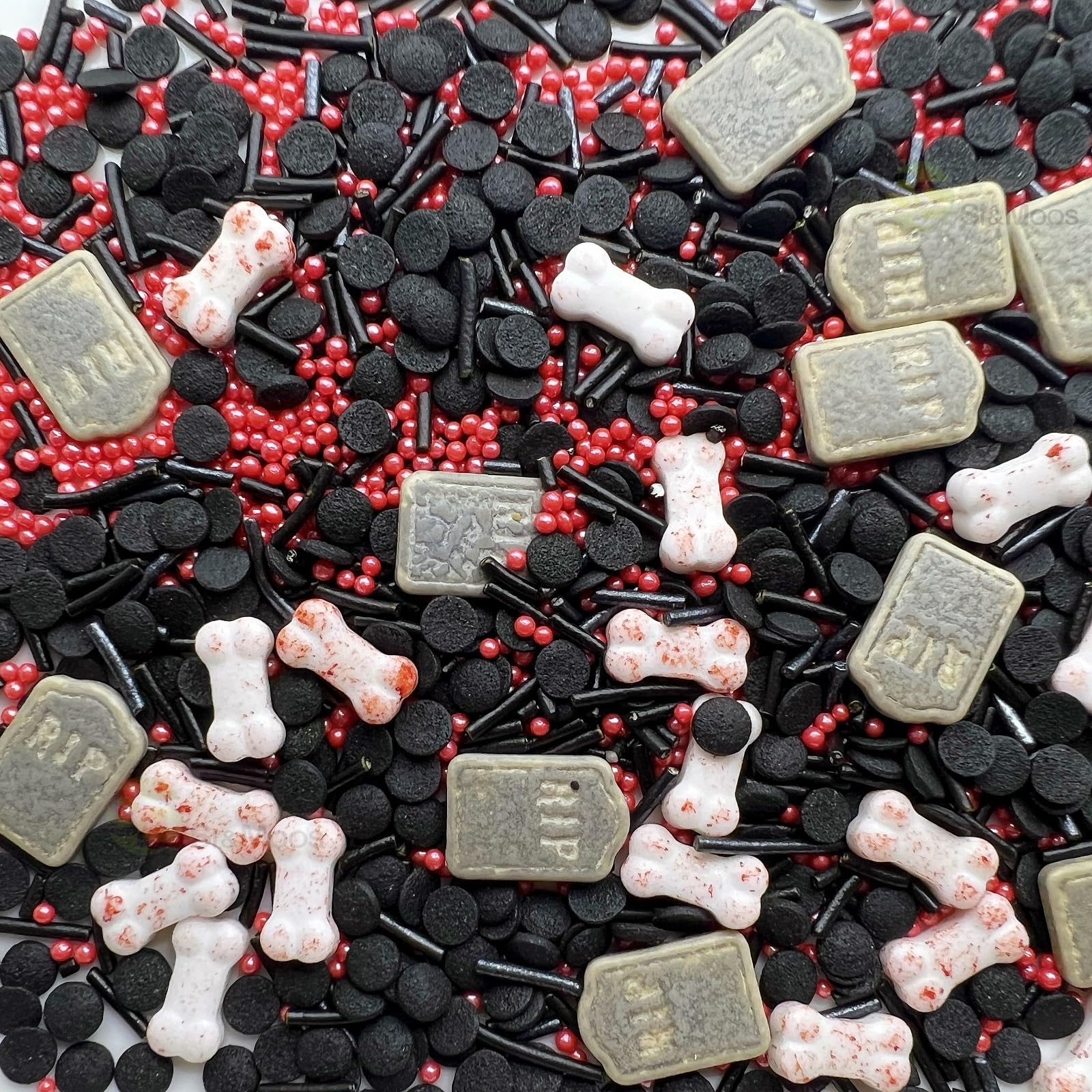 SE Si&Moos Edible Tombstones Bloody Bones Sprinkles Black and Red Sprinkles Halloween Sprinkles for Cake Decorating Tombstone Ca