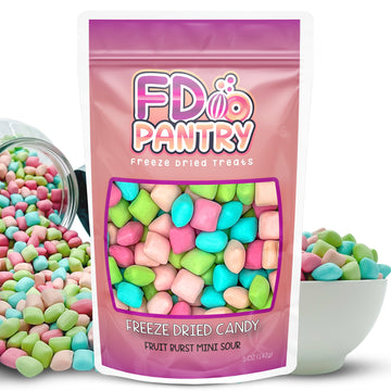 Freeze Dried Fruit Bursts Candy - Mini Sour L Hard Candy Mix 5Oz Treat Snack Gift Bag Cherry, Strawberry, Blue Raspberry, Waterm