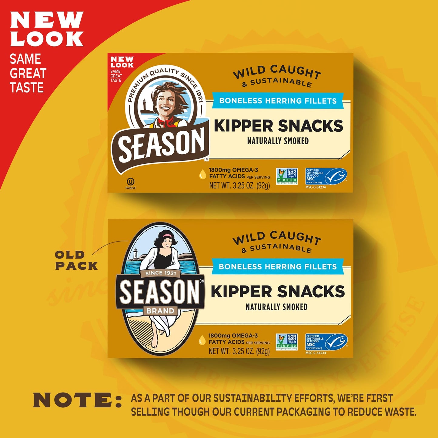 SEASON Kipper Snacks Boneless Herring Fillets, Naturally Smoked, Keto, Non-GMO, 18g Protein, 3.25 Oz, Pack of 12