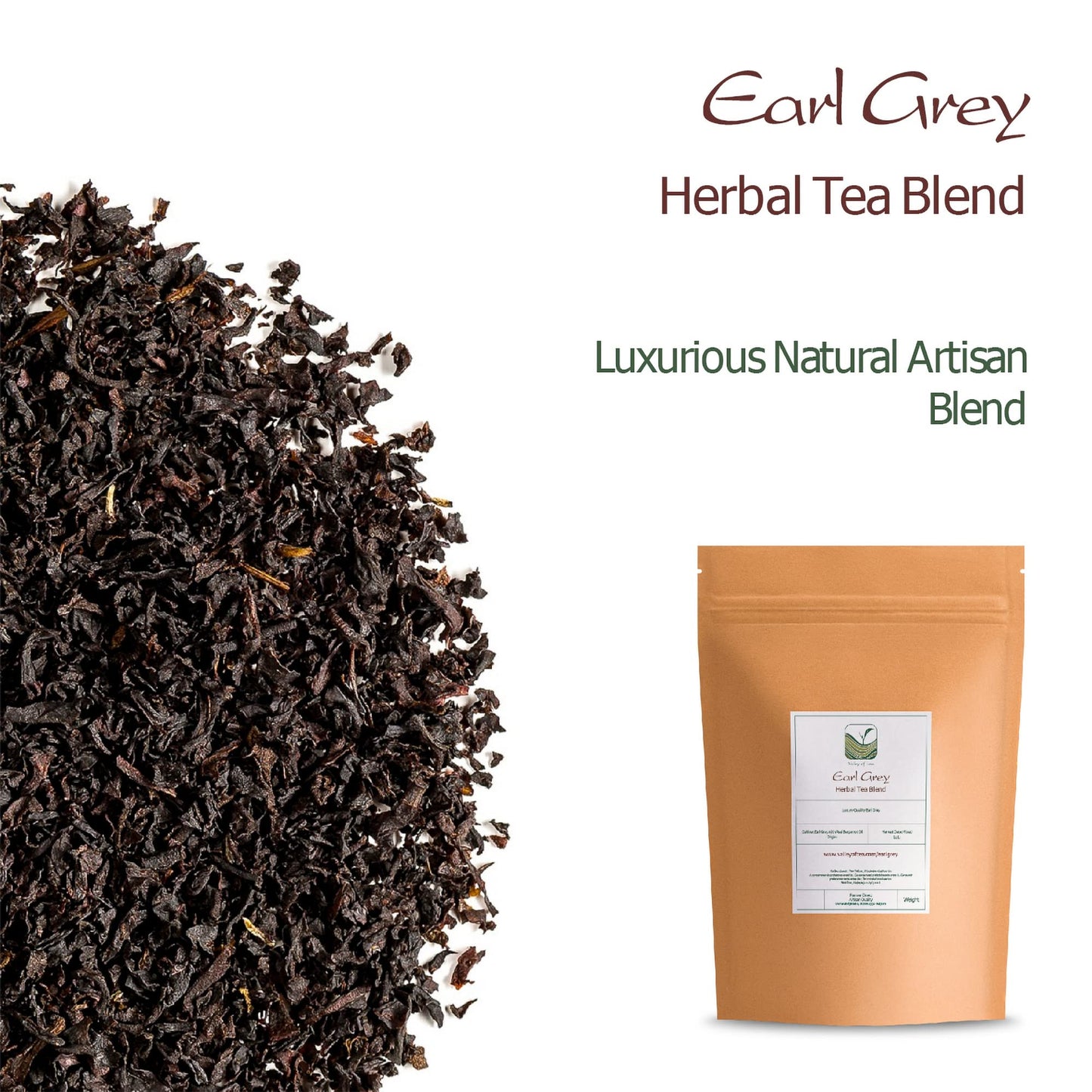 Valley of Tea Earl Grey Bergamot Black Tea - Premium Breakfast Tea with Real Bergamot Oil - 7.05 Ounce Pack