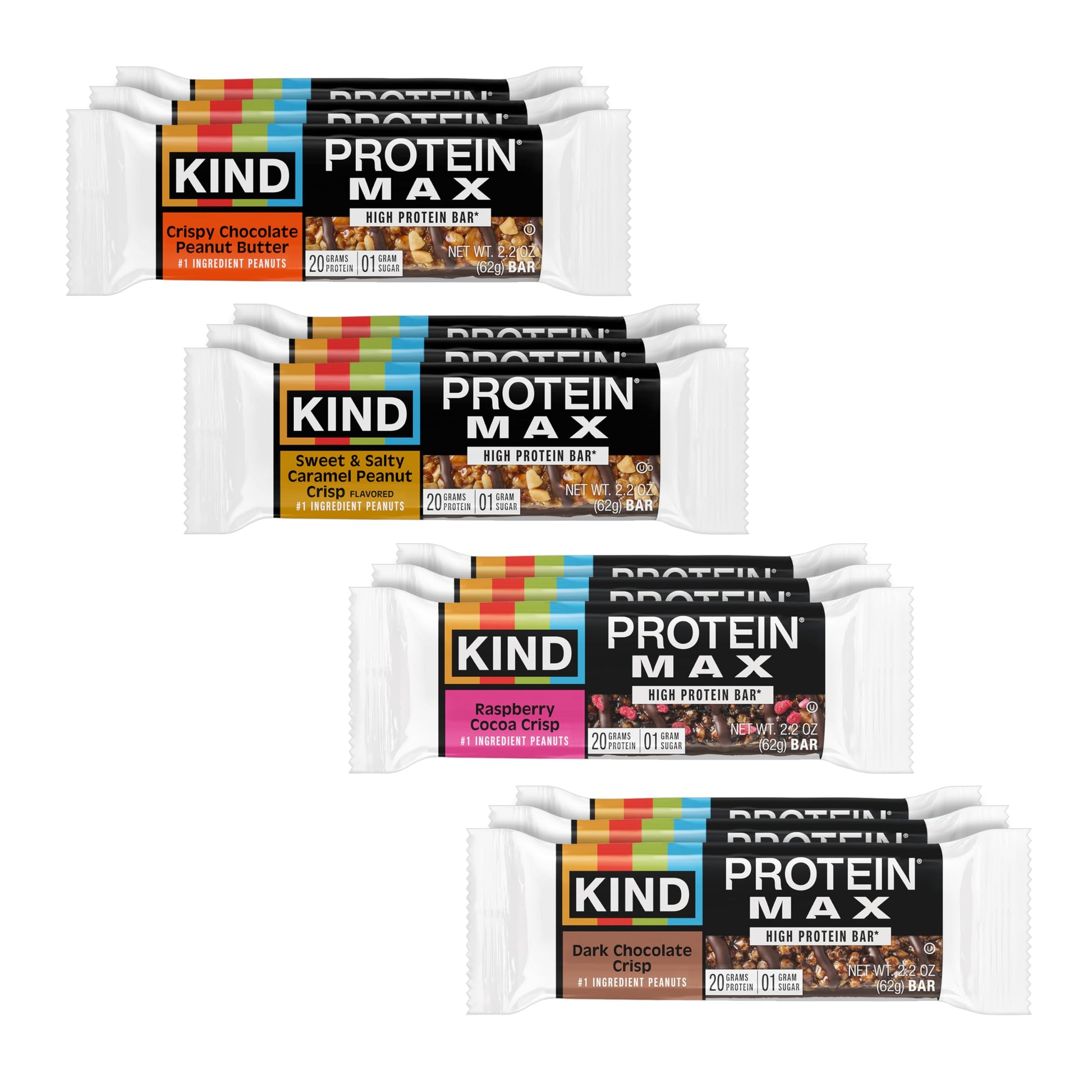 KIND Protein MAX Variety Pack  4 Flavors  High Protein Keto Snack Bars  20g Protein  Low Sugar (0g Added)  Gluten Free  12 Bars