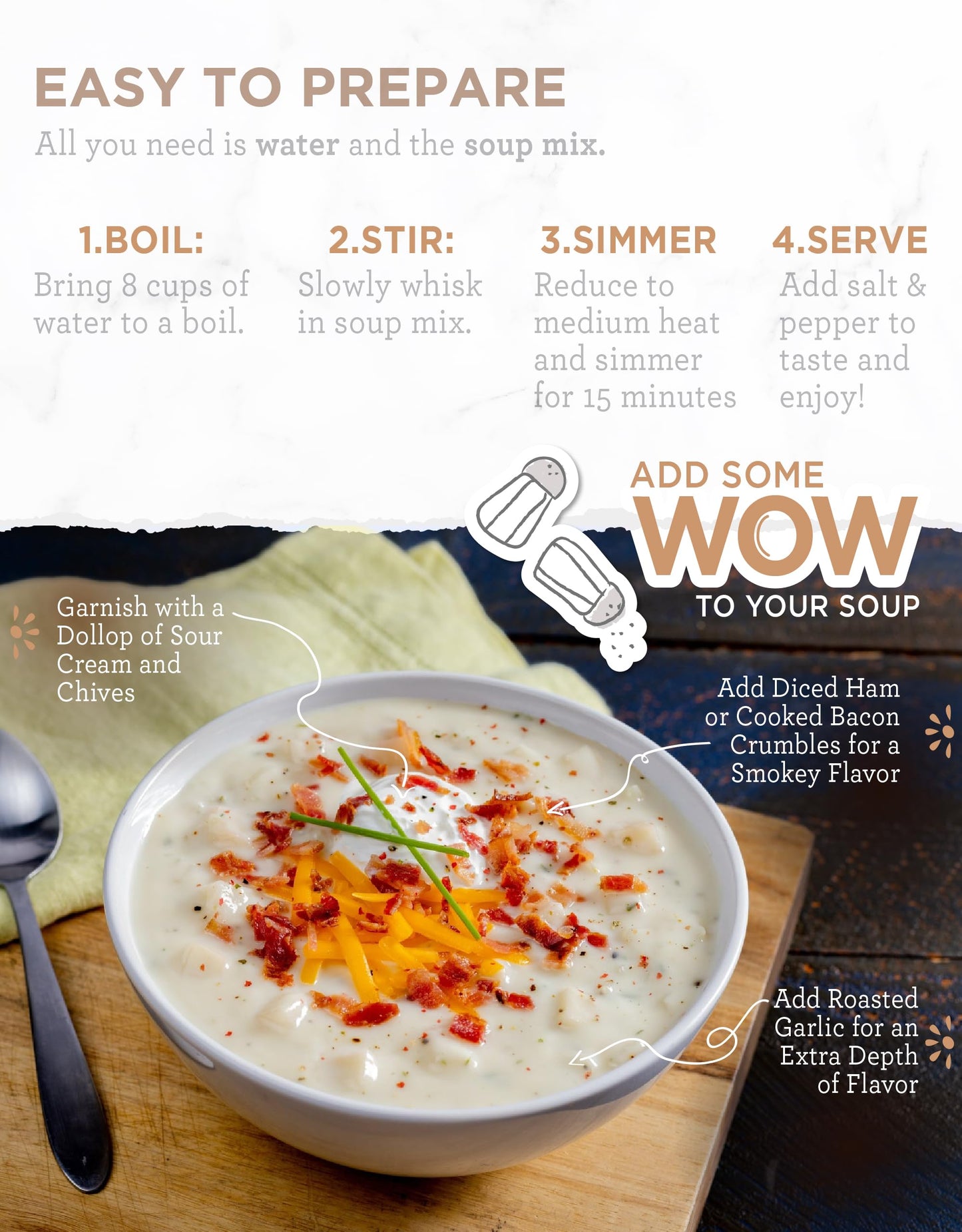 Readywise - Simple Kitchen, Soup Sampler, Variety Pack, 8 Servings Per Pouch, Soup Mix, Family Size, Mre, Gluten Free Options, F