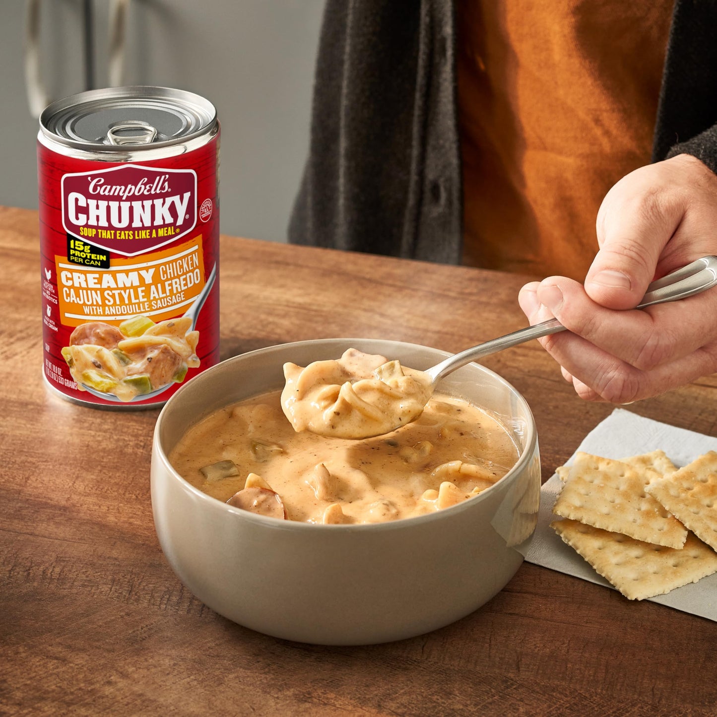 Campbell s Chunky Creamy Chicken Cajun Style Alfredo With Andouille Sausage Soup, 18.8 oz Can (12 Pack)