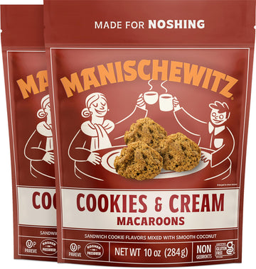 Manischewitz Cookies N' Cream Macaroons, 10oz (2 Pack) | Coconut Macaroons | Resealable Bag | Dairy Free | Gluten Free Coconut C
