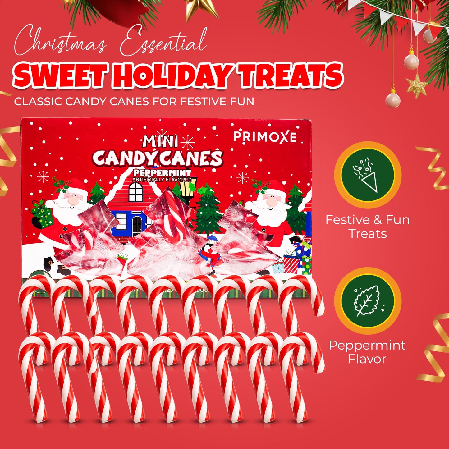 Christmas Mini Candy Canes - Red & White Peppermint Individually Wrapped for Holiday Indulgence - Bulk Christmas Candy for Kids & mature-themeds - Holiday Decorations &   200 Pack