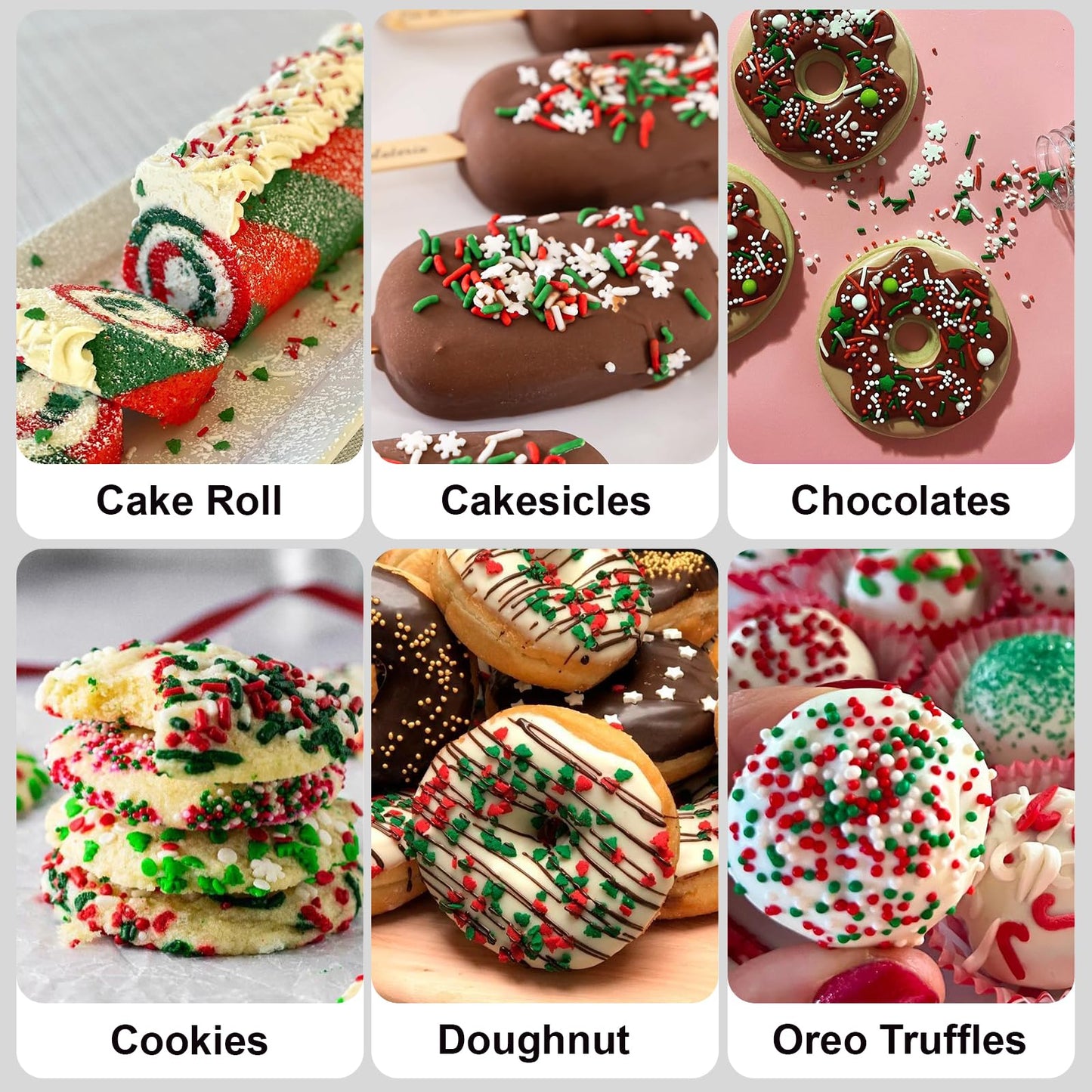 HUEBEATY 6-in-1 Christmas Red and Green Sprinkles for Cookies Baking - 180g Nonpareils, Jimmies, Christmas Tree & Sugar Sprinkle