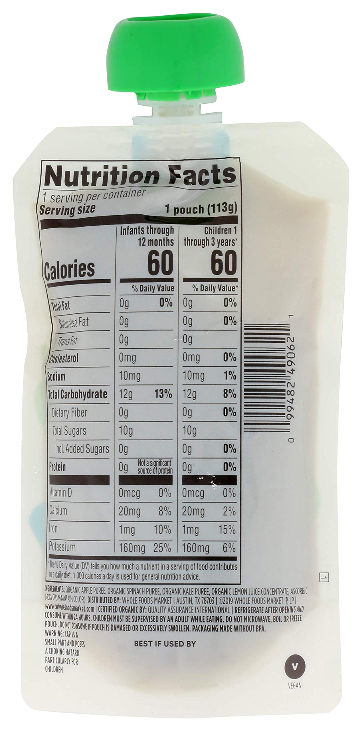365 By Whole Foods Market, Organic Apple Spinach Kale Baby Food, 4 Ounce (Pack Of 4)