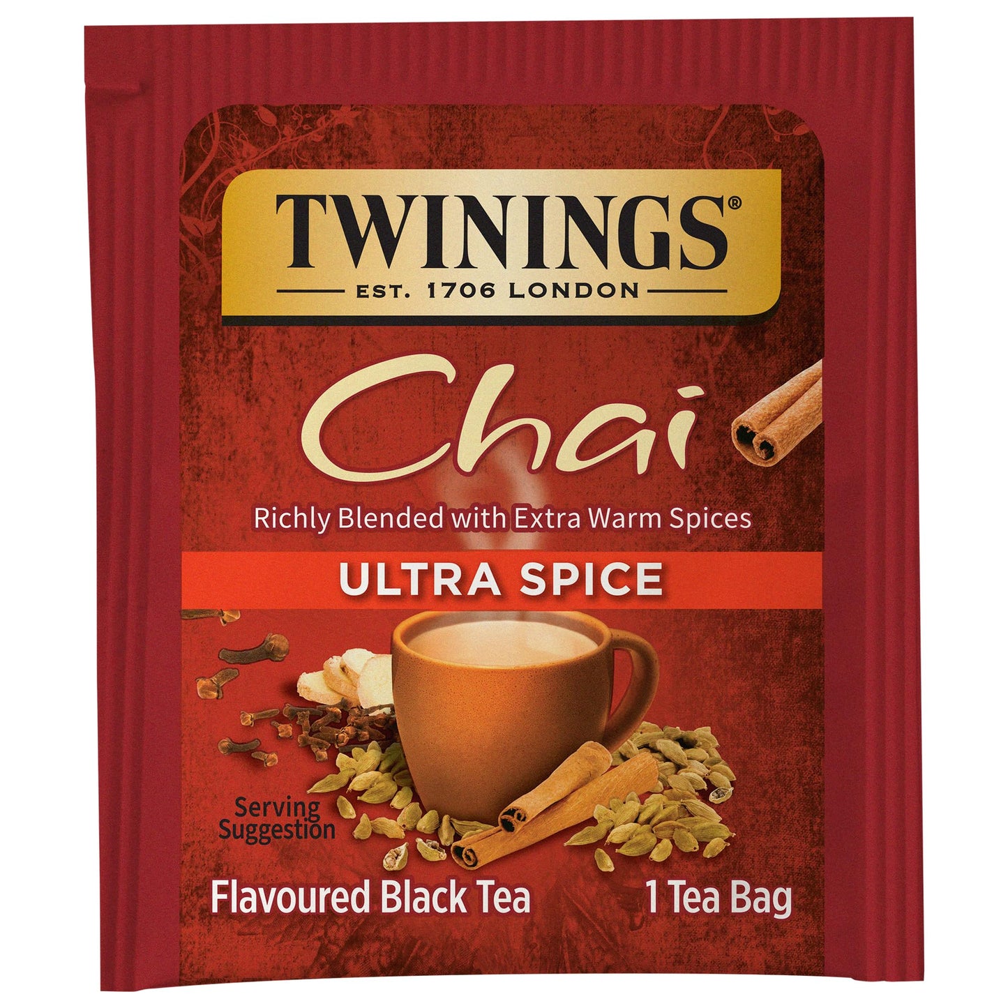 Twinings Ultra Spice Chai Individually Wrapped Bags, 20 Count (Pack Of 6), Sweet, Savoury Spices, Caffeinated, Enjoy Hot Or Iced