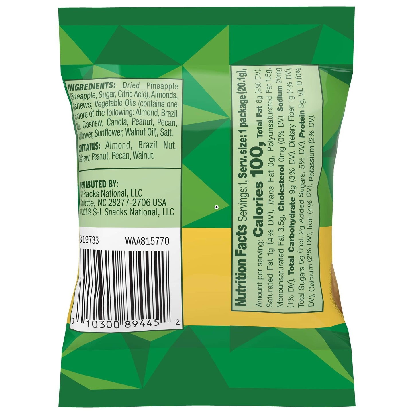 Emerald Nuts Cashews And Almonds With Dried Pineapple 7 Ct (1-Pack), 100-Calorie Individual Packs Of Mixed Nut Blend And Dried Fruit