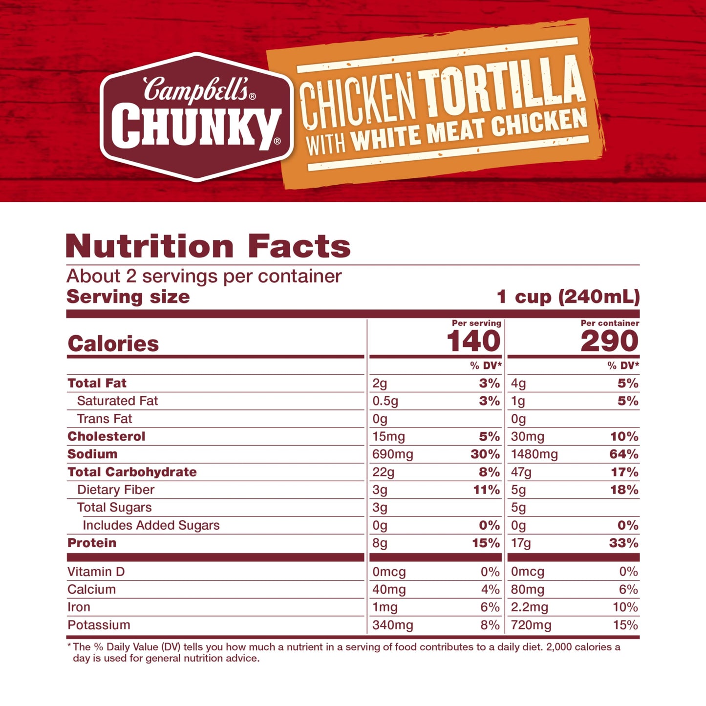Campbell s Chunky Soup, Chicken Tortilla Soup with Grilled White Meat Chicken, 18.6 Oz Can (Case of 12)