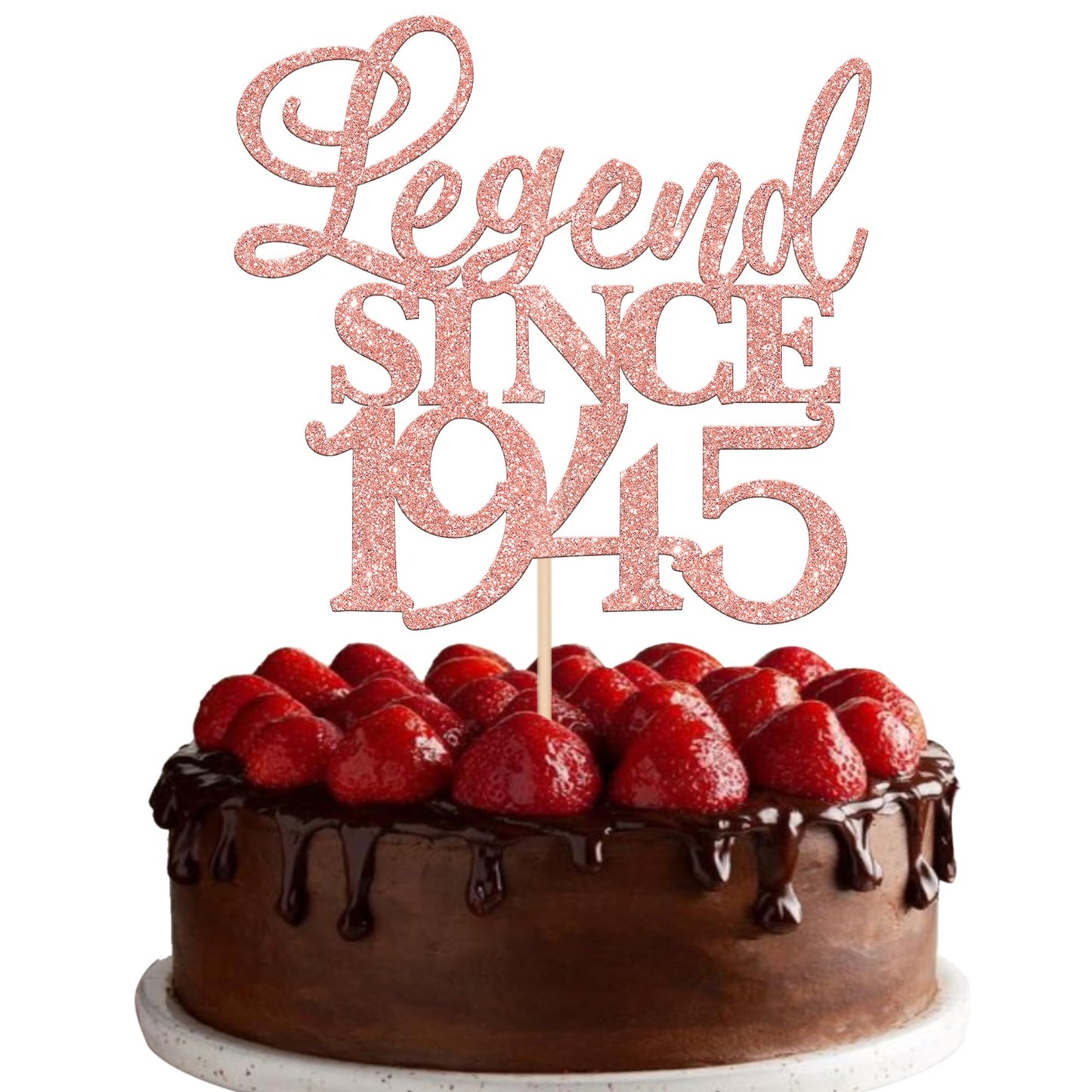 Rsstarxi Cake Topper, Glitter Legend Since 1945, 80th Birthday, Rose Gold, Model XM310, Paper Material