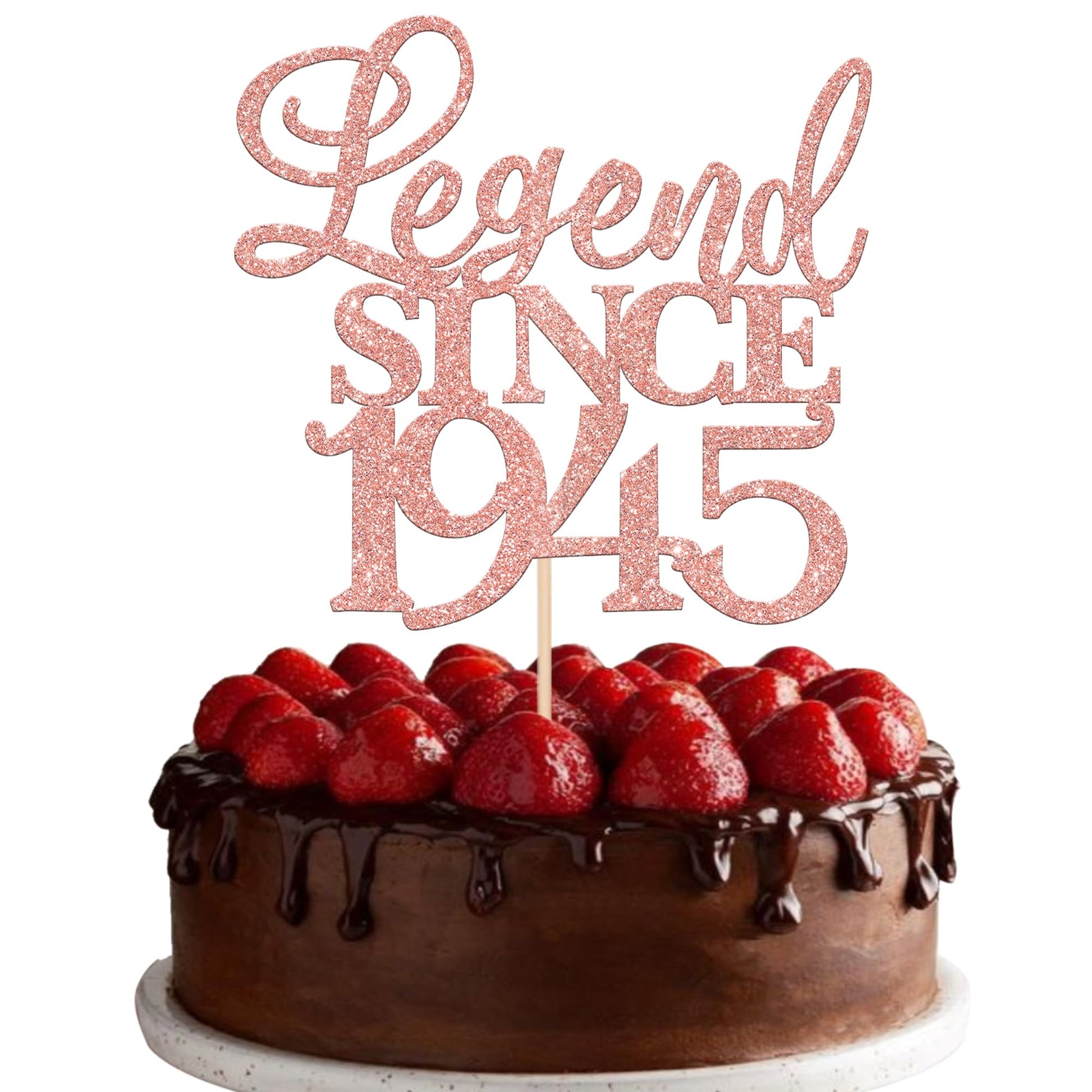 Rsstarxi Cake Topper, Glitter Legend Since 1945, 80th Birthday, Rose Gold, Model XM310, Paper Material