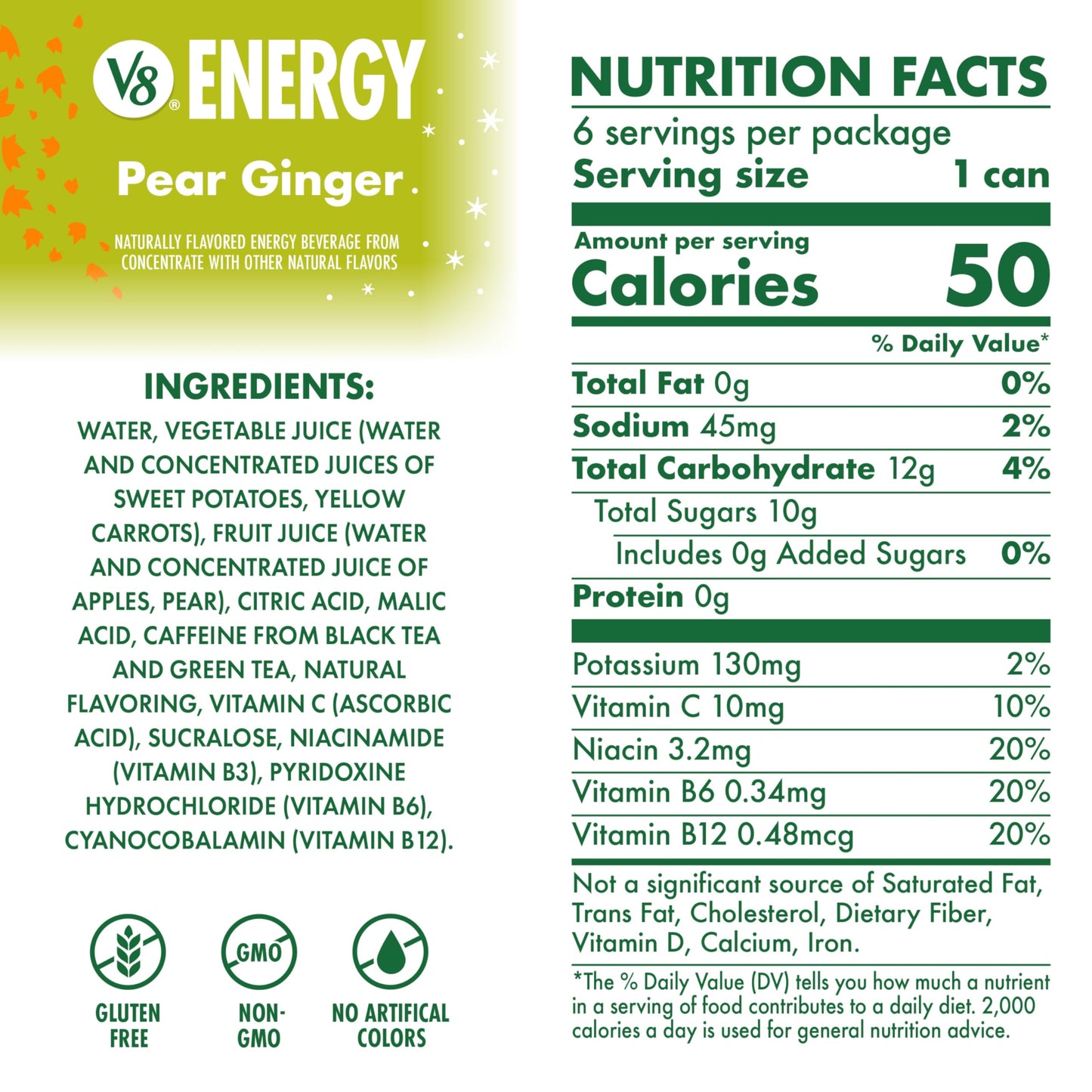 V8 Energy Pear Ginger Energy Drink  8 fl oz Can (6 Pack)
