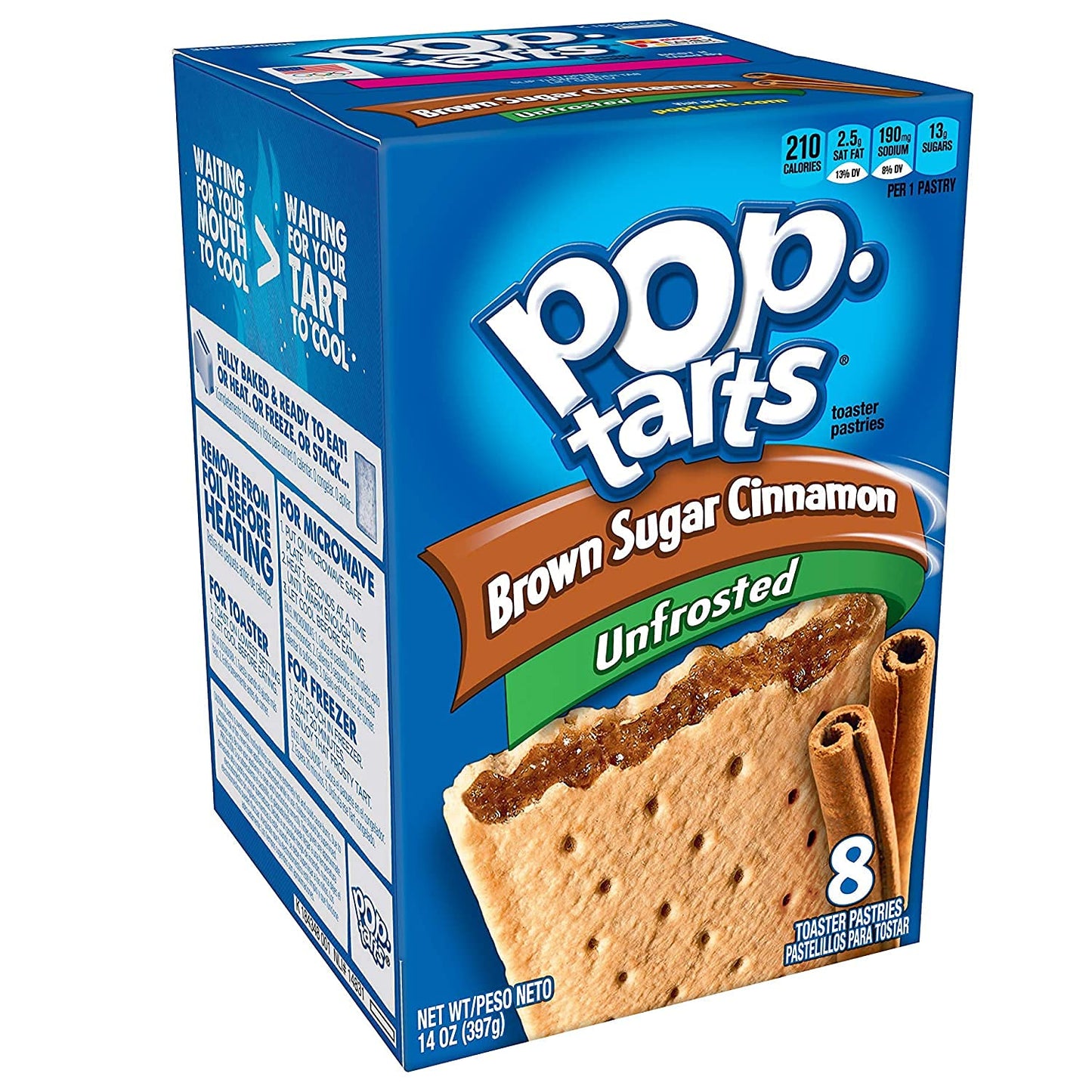 Pop Tarts Toaster Pastries, Unfrosted Brown Sugar Cinnamon 8 Ea (Pack Of 2)