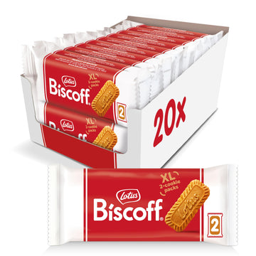 Lotus Biscoff Cookies, Caramelized Biscuit Cookie Snack, Dispenser Box (20 Sleeves Of 2 Extra Large Cookies) Vegan, 0.9 Ounce (P