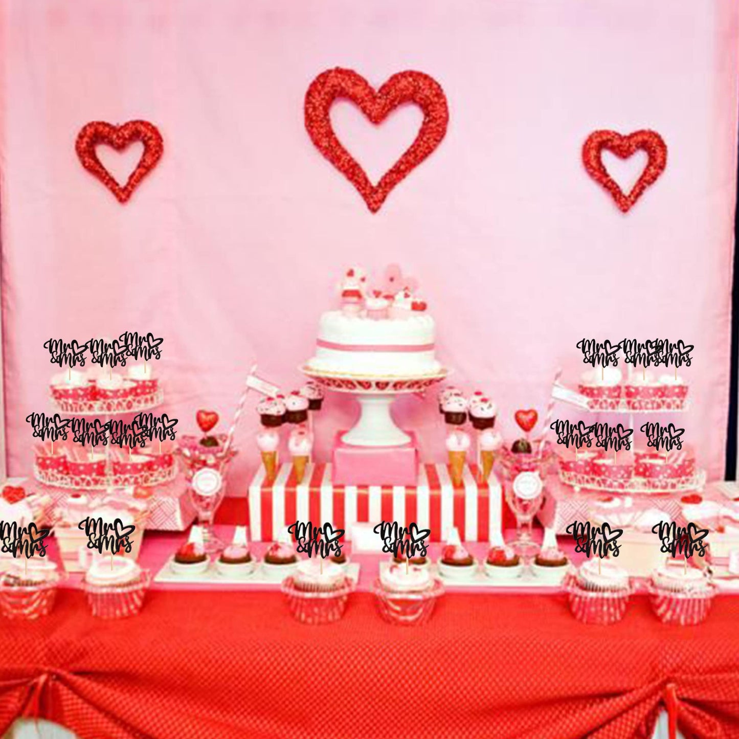 36 Pcs Mr & Mrs Cupcake Toppers With Love Heart Bridal Shower Cupcake Picks For Wedding Engagement Theme Party Cake Decorations
