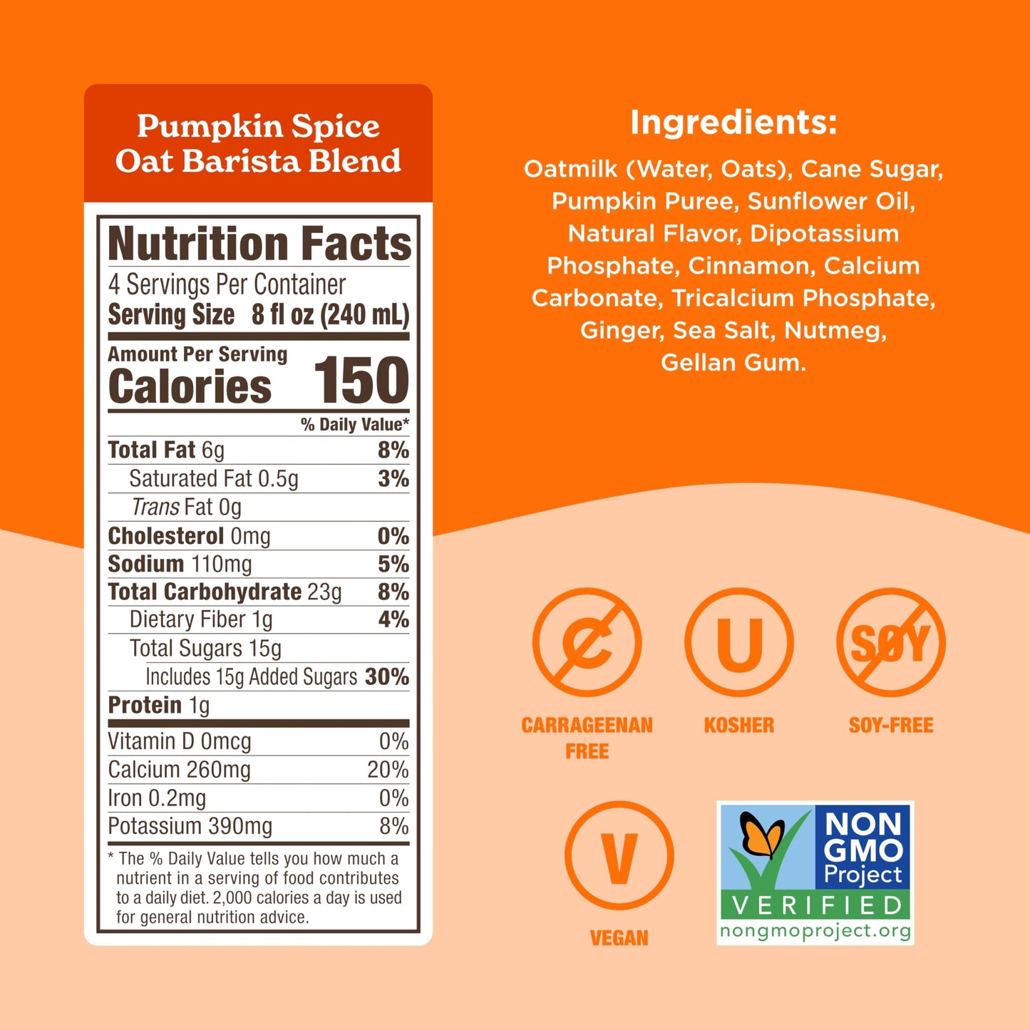 Califia Farms - Pumpkin Spice Oat Barista Blend Oat Milk, 32 Oz (Pack of 6), Shelf Stable, Dairy Free, Plant Based, Vegan, Glute