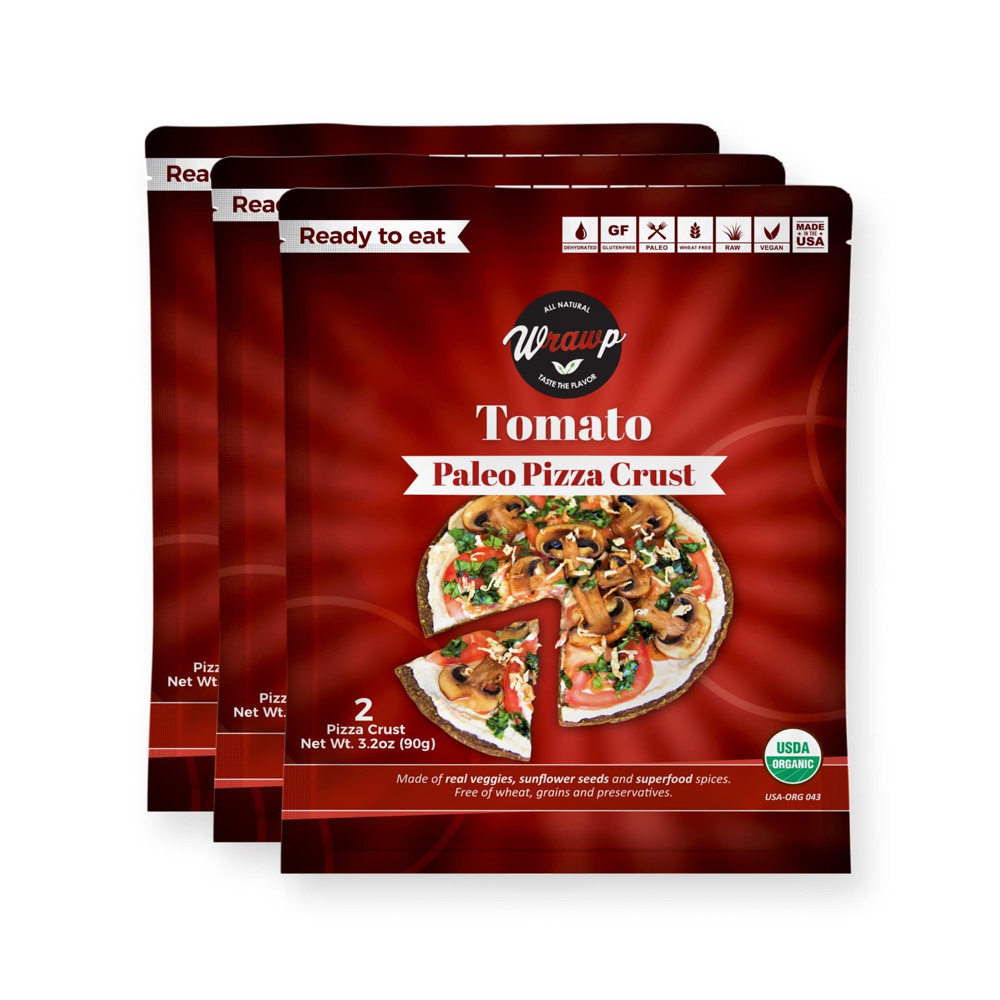 Paleo Pizza Crust | 3 Pack Tomato Flavored Organic Gluten Free, Dairy Free, Soy Free, Nut Free And Vegan Pizza Crust