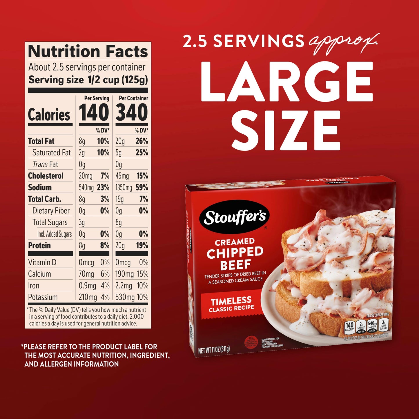 Stouffers Creamed Chipped Beef, Frozen Meal,10018