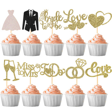 60 Pcs Bride to be Cupcake Toppers,Glitter Wedding Cupcake Toppers I Do Love Heart Ring Cupcake Picks for Bridal Shower Wedding 
