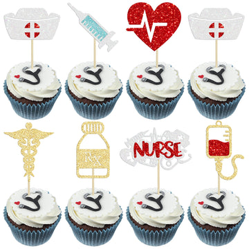 Gyufise 28Pcs Nurse Cupcake Toppers Happy Nurse Week Nursing School Graduation 2024 Cupcake Picks Thank You For Medical Nurse Th