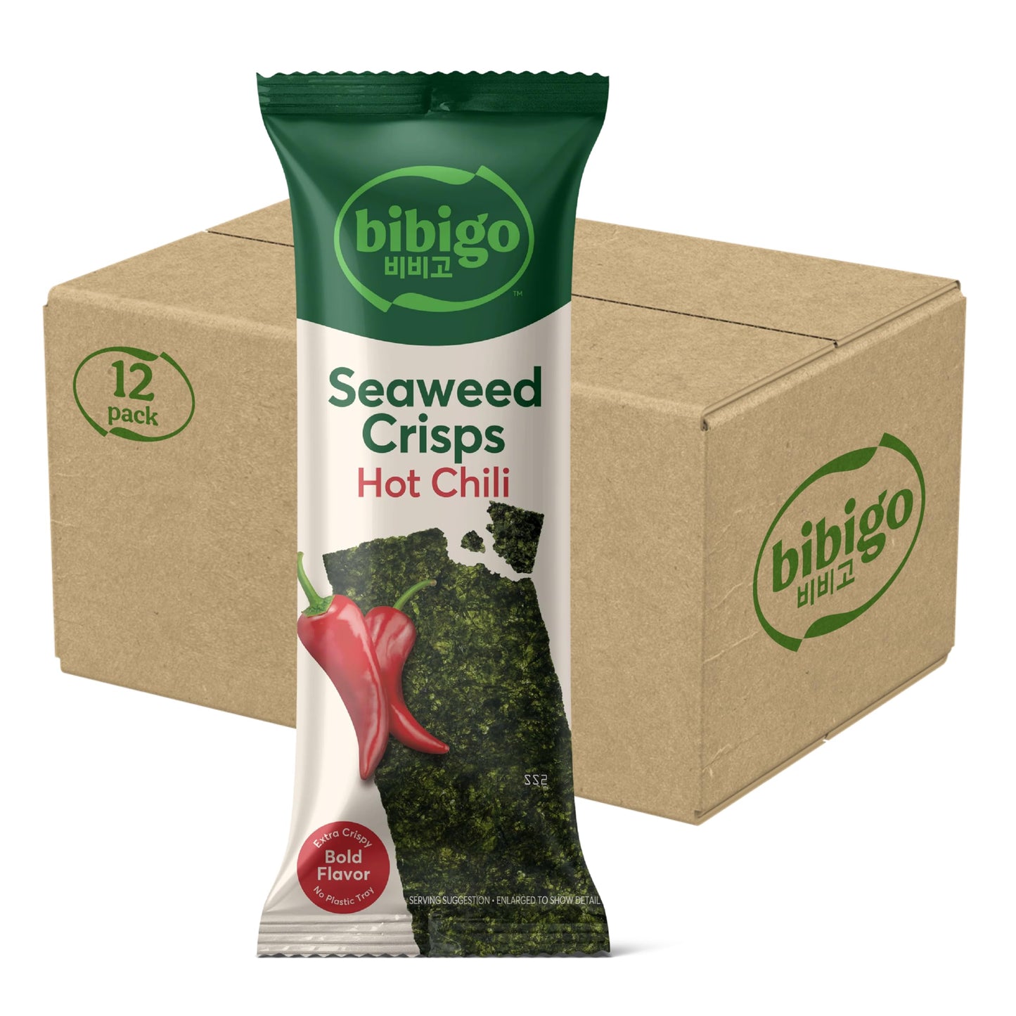 Bibigo Seaweed Crisps, Hot Chili, 0.14 Ounce (Pack of 12)
