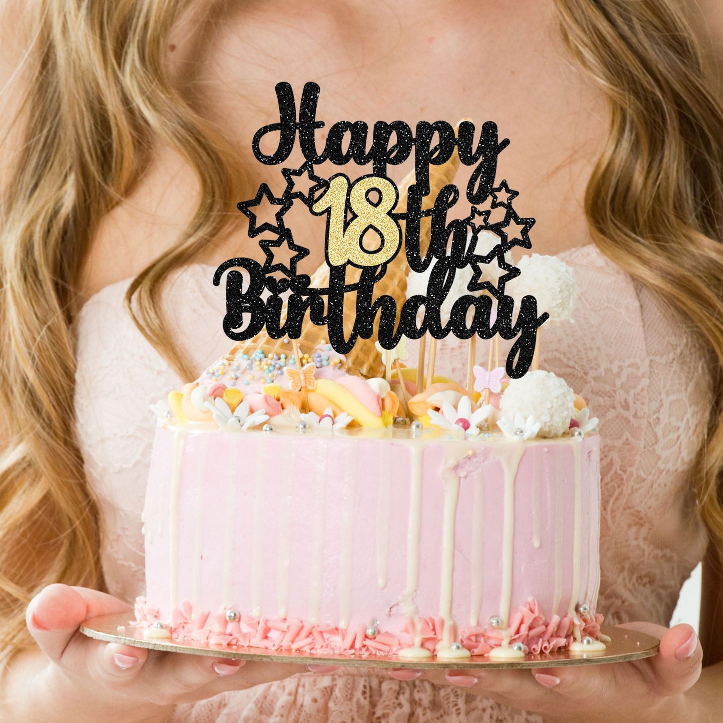 Gyufise 1Pc Happy 18Th Birthday Cake Topper Happy 18 Birthday Cake Decoration For 18 & Fabulous Birthday Hello 18 Party Annivers