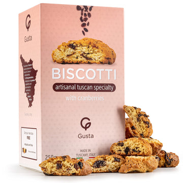 GUSTA Soft Biscotti Cookies - Cranberry - All Natural - 8.82oz - Made in Tuscany, Italy - Small Size - Red