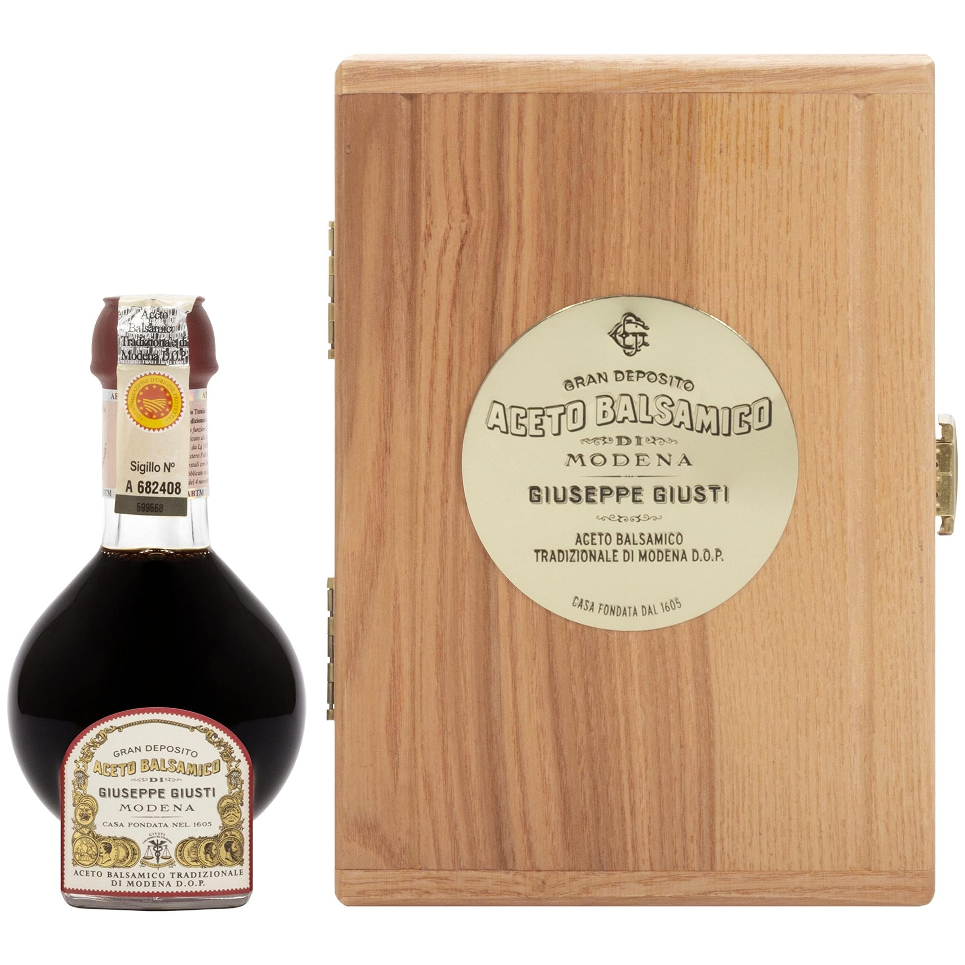 Giusti Traditional Aged Balsamic Vinegar of Modena DOP, 12 Years, 3.4 fl oz (100 ml), Black, Gift Set with Wooden Box