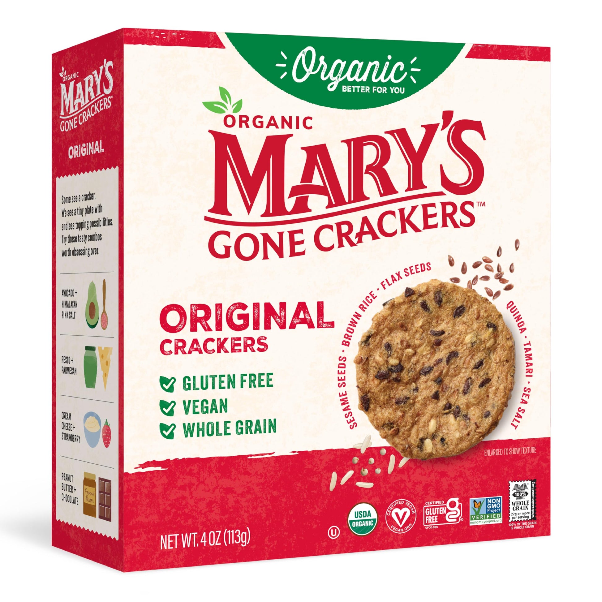 Marys Gone Crackers Organic Original Crackers - Gluten-Free, NON-GMO, Vegan & Whole Grain, 4 Ounce (Pack of 1)