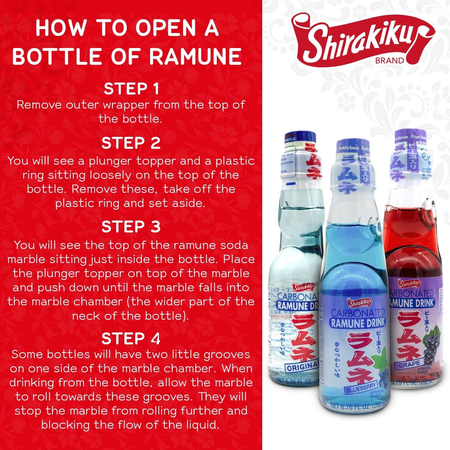 Shirakiku Ramune Japanese Soda Variety Pack | Japanese Marble Soda In Multiple Flavors | Original, Strawberry, Melon, Lychee, Gr