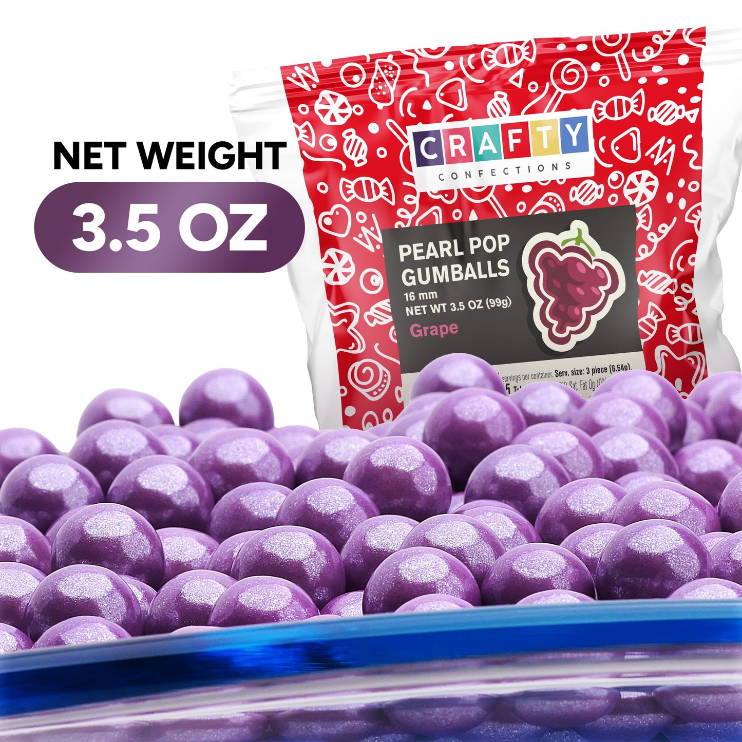 Crafty Confections Shimmer Gumballs - G  Bubble Gum, 3 Pack, 3.5 oz, Pearl Purple Candy for Parties, Easter Baskets, Pinatas
