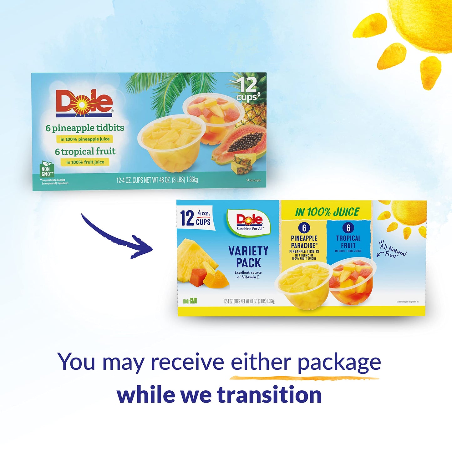Dole Pineapple Tidbits And Tropical Fruit In 100% Juice Variety Pack - Dole Fruit Bowls Snacks - 4 Oz Bowls - 12 Pack