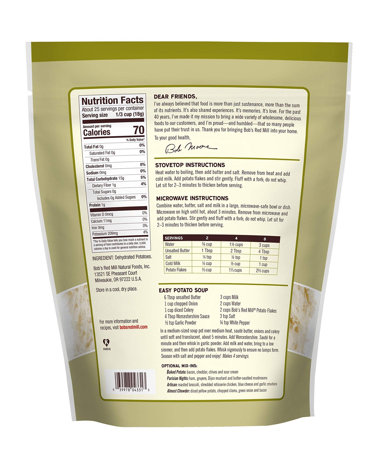 Bob'S Red Mill Instant Mashed Potatoes Creamy Potato Flakes, 16-Ounce (Pack Of 4)