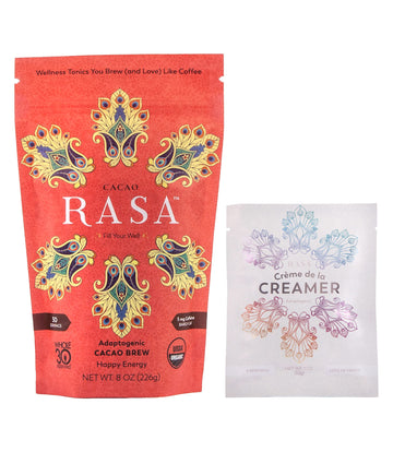 Rasa Cacao Adaptogenic Chocolately Coffee Alternative & Crme De La Creamer Bundle | Ayurveda Mushroom Wellness Tonic & Adaptogen