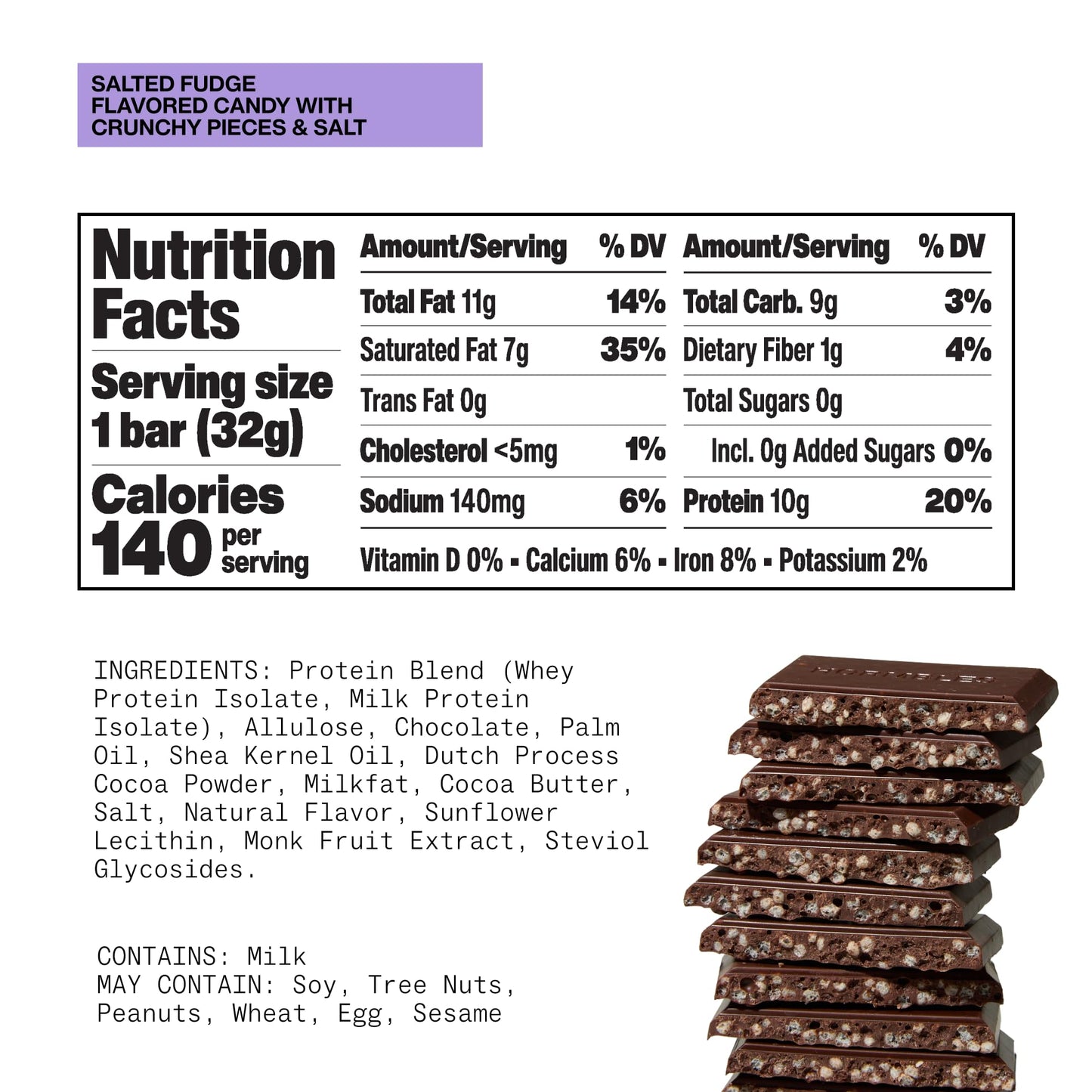 Hormbles Chormbles Protein Candy Bars  Salted Fudge  10g Protein  0g Sugar  140 Calories  Fudge Chocolate Candy With Crunchy Pieces and Salt  Sugar Free Snacks or Dessert  1.13 Oz  12 Pack