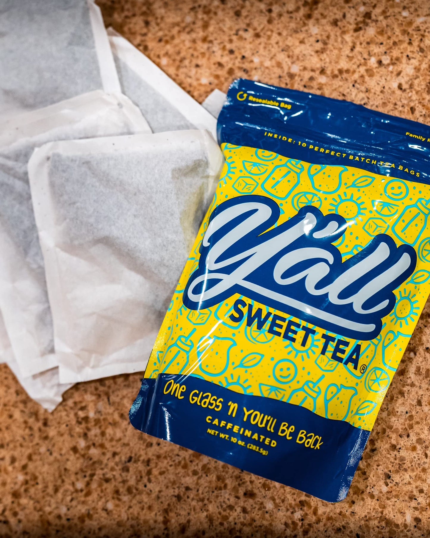 Yall Sweet Tea Iced Tea Bags, One Gallon Size, Quick Brew, 10 Bags per Pack, Caffeinated