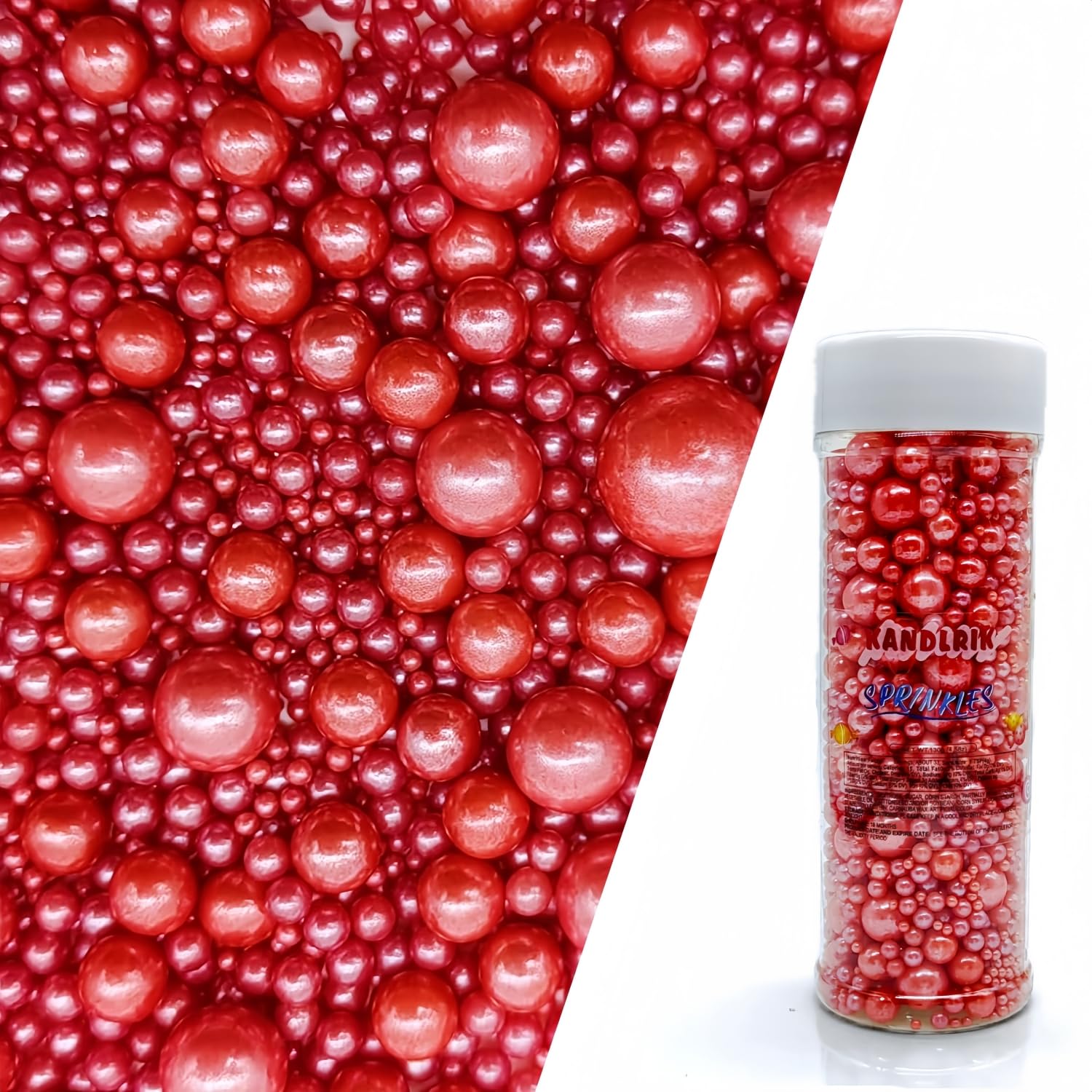 Edible Red Sugar Pearls Sprinkles Candy Mix Size Pearls Cake Decorations Cupcake Toppers Cookie Decorating Perfect for Wedding P