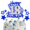 Happy 18th Birthday Cake Topper, Blue and Silver Glitter Cake Toppers, 18 Year Birthday Party Cake Decoration