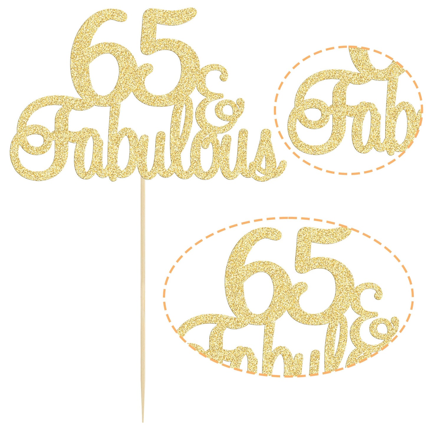 Gyufise 1Pcs 65 & Fabulous Cake Topper Gold Glitter Sixty Five And Fabulous Cake Toppers Happy 65Th Birthday Cake Pick For 65Th