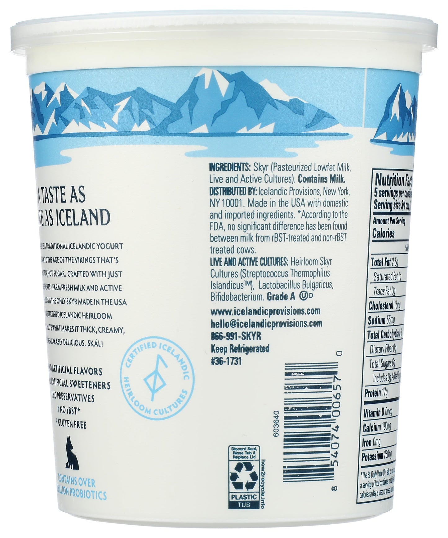 Icelandic Provisions 30 oz Traditional Skyr Yogurt, Low Fat
