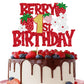 YCTHUNFISH Birthday Cake Topper Red Glitter Flower for Strawberry Theme Party, Paper Material