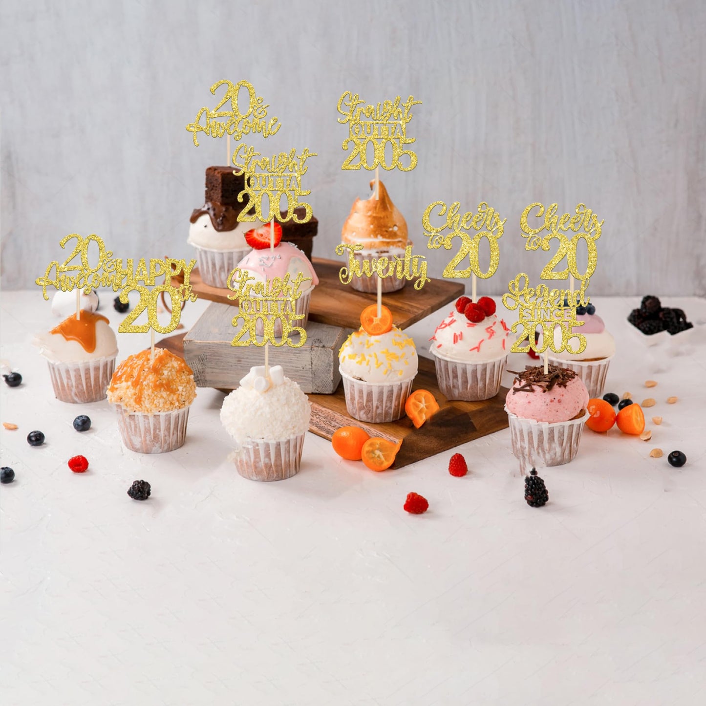 24Pcs Gold Happy 20Th Birthday Cupcake Toppers Twenty Straight Outta 2005 Cupcake Picks Cheers To 20 Lengend Since 2005 Cake Dec
