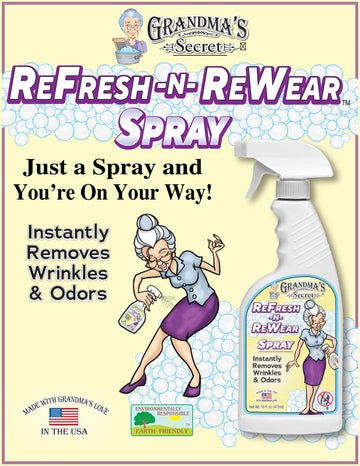 Grandma'S Secret Refresh N Rewear Spray - Instantly Removes Wrinkles & Odors - Wrinkle Release, Fabric Refresher Spray, Chlorine