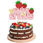 1 Pack Happy Birthday Cake Topper Glitter Strawberry Cake Pick For Fruit Theme Baby Shower Kids Birthday Party Strawberry Fruit