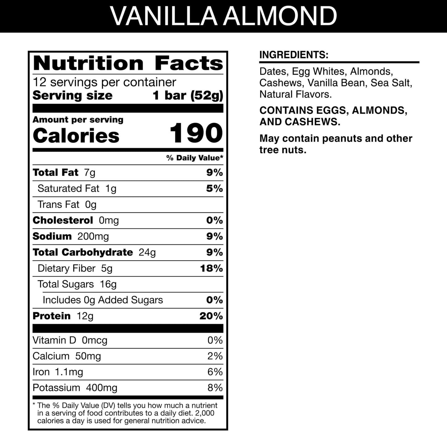 Rxbar Protein Bar, Vanilla Almond, 12G Protein