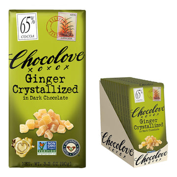 Chocolove Ginger Dark Chocolate Bars | 65% Cocoa | Infused with Crystalized Ginger Bits | Crafted with Premium Belgian Chocolate