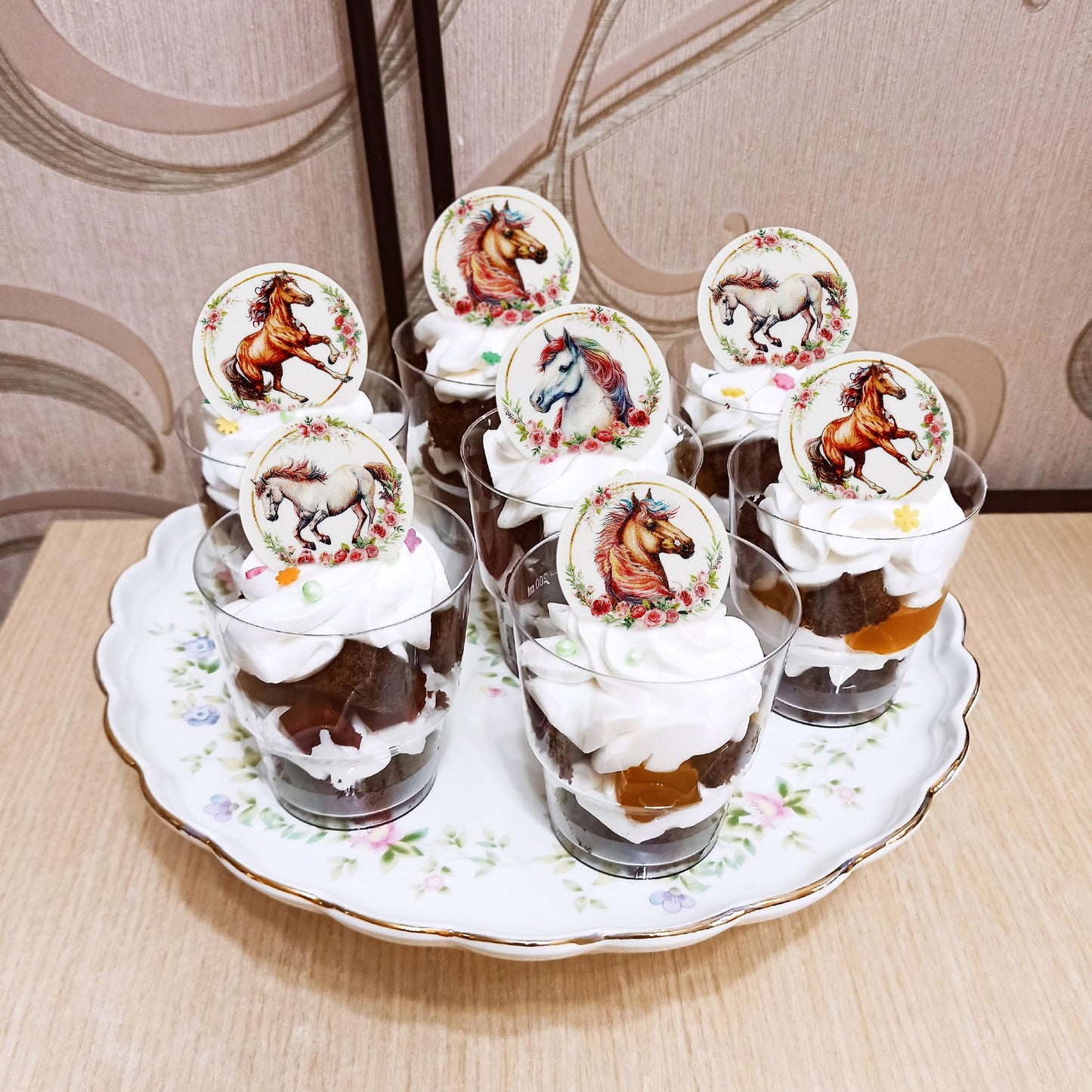 40 Pcs Horse Cupcake Toppers Wafer Paper Flower Horse Cupcake Picks Drink Topper Horse Racing Party Baby Shower Wedding Girls Bi